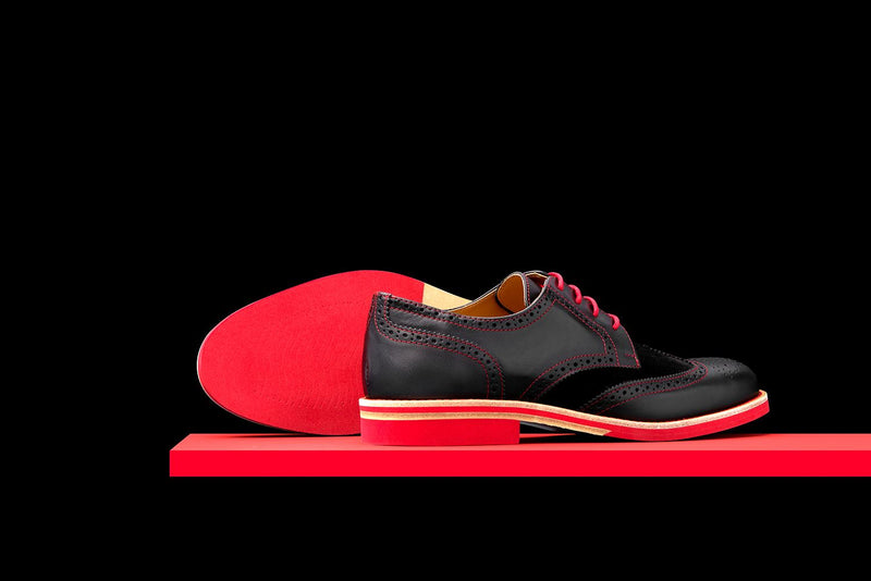 Mens Black & Red Leather Wingtip Dress Shoes