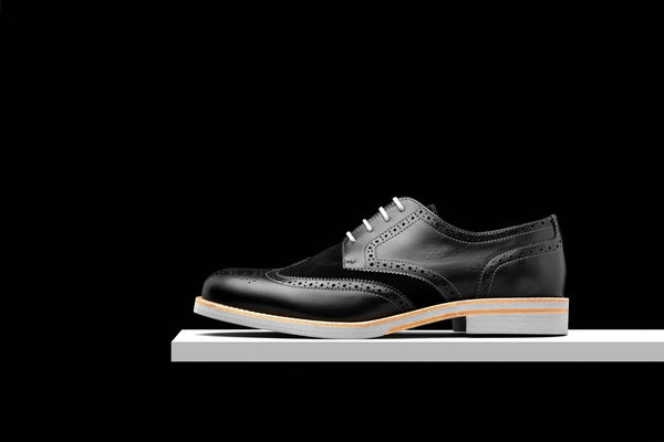 Mens Black Grey Leather Wingtip Dress Shoes Bold Society