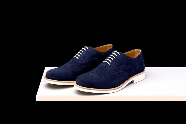 Mens Blue White Suede Wingtip Dress Shoes