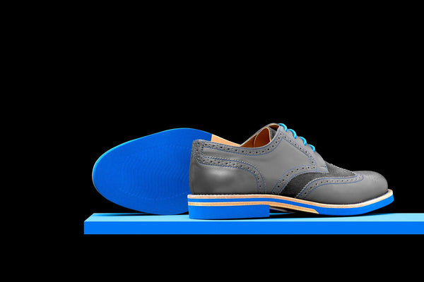 Mens Grey Blue Leather Wingtip Dress Shoes Bold Society