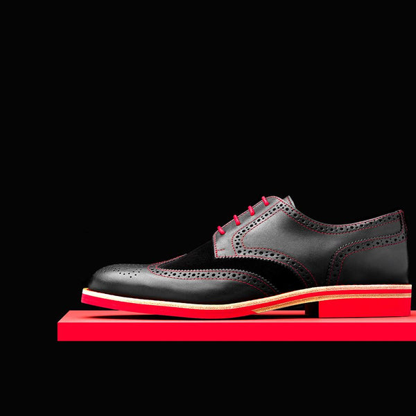 Mens Black & Red Leather Wingtip Dress Shoes – Bold Society