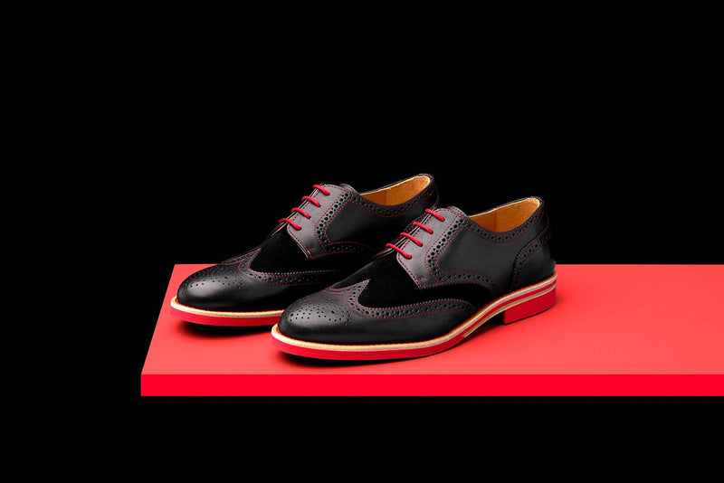 Mens Black & Red Leather Wingtip Dress Shoes – Bold Society