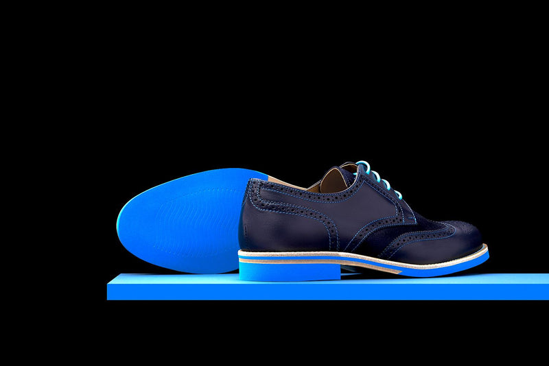 Mens Blue Leather Wingtip Dress Shoes
