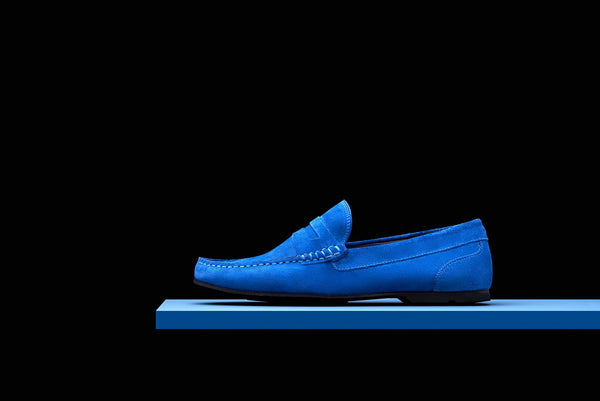 Mens Blue Suede Driving Loafers