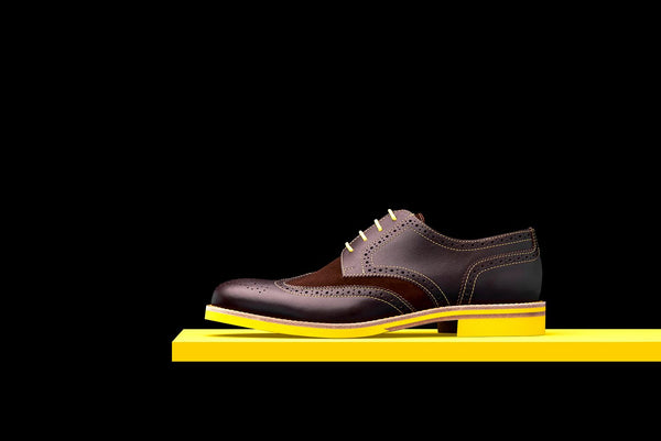 Mens Brown & Yellow Leather Wingtip Dress Shoes qqq