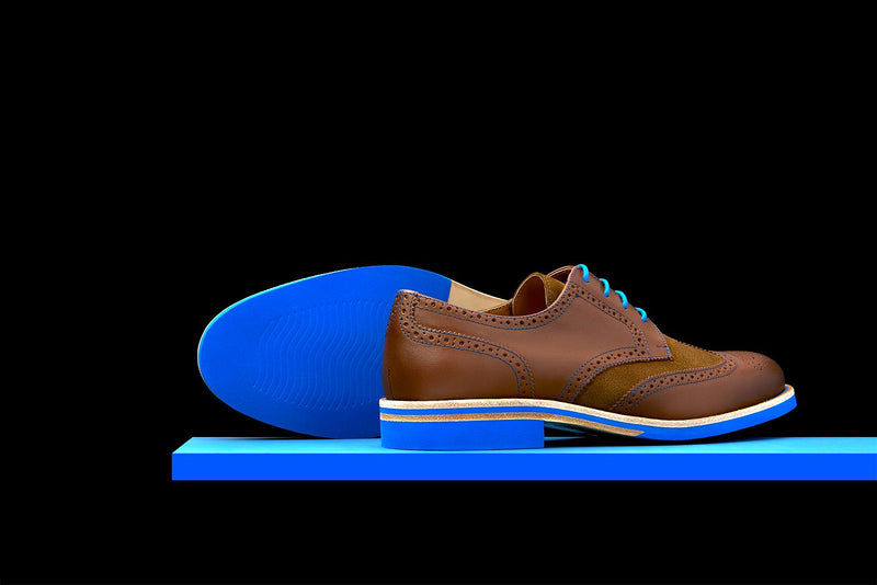 Mens Brown & Blue Leather Wingtip Dress Shoes