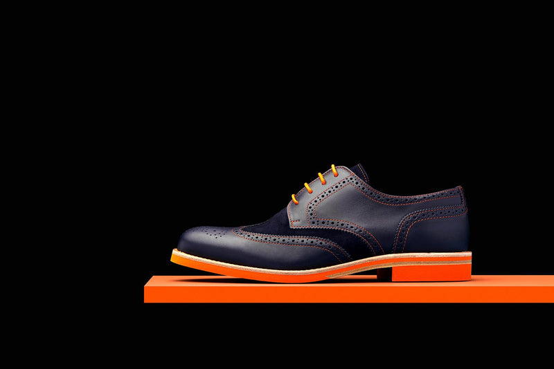 Mens Navy & Orange Leather Wingtip Dress Shoes – Bold Society