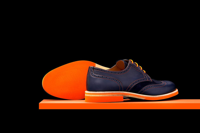 Mens Navy & Orange Leather Wingtip Dress Shoes