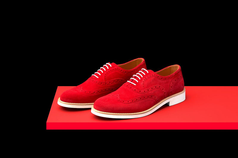 Mens Red Suede Wingtip Dress Shoes