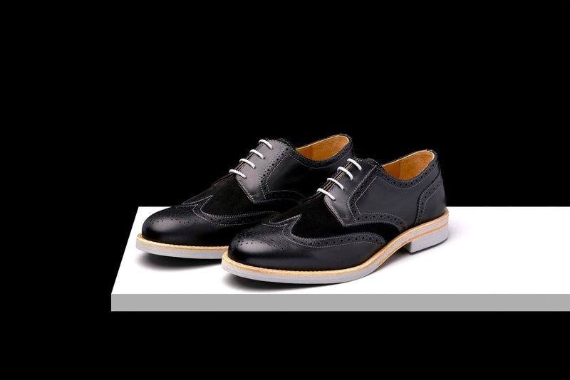 Mens Black Grey Leather Wingtip Dress Shoes Bold Society