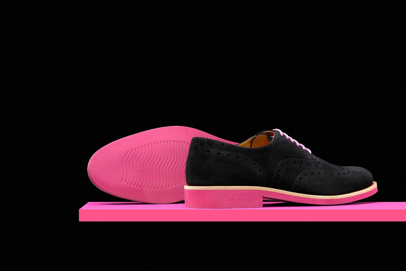 Mens Black Pink Suede Wingtip Dress Shoes Bold Society