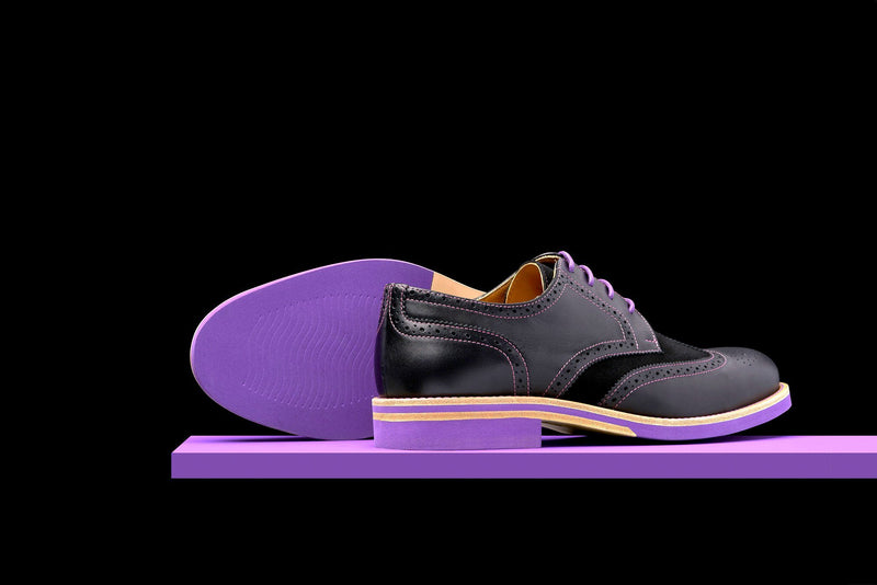 Mens Black & Purple Leather Wingtip Dress Shoes 111