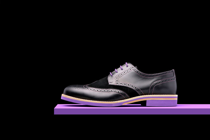 Mens Black & Purple Leather Wingtip Dress Shoes 111