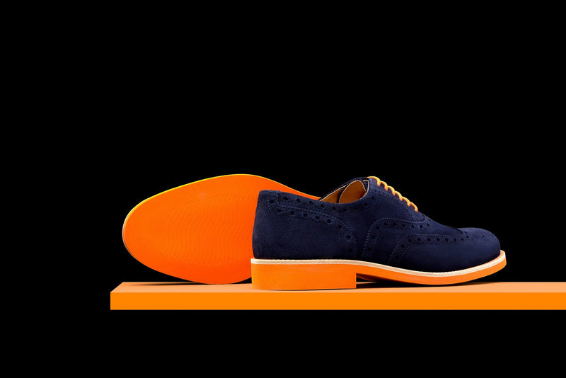 Mens Blue & Orange Suede Wingtip Dress Shoes