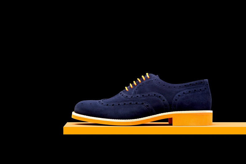 Mens Blue & Orange Suede Wingtip Dress Shoes