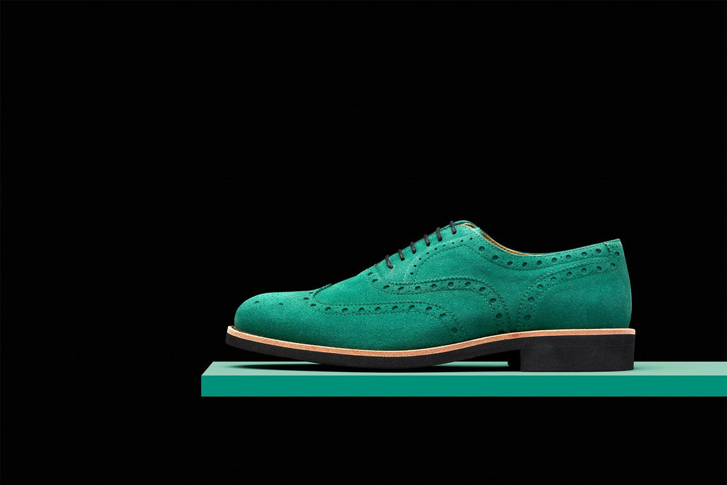 Mens Green Black Suede Wingtip Dress Shoes Bold Society