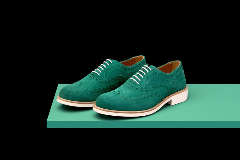 Mens Green & White Suede Wingtip Dress Shoes