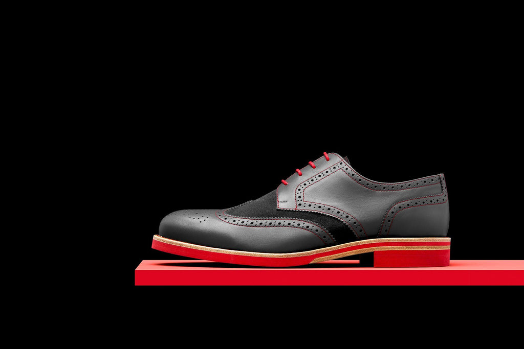 Red and black wingtip shoes on sale