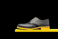 Mens Grey & Yellow Leather Wingtip Dress Shoes